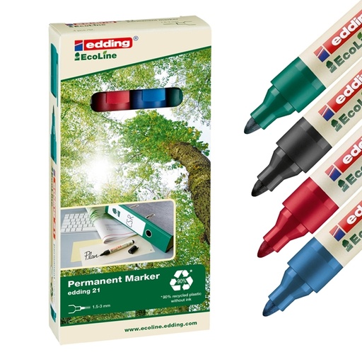 [D80195] SET 4 MARCATORI PERMANENTI 21 ECOLINE P.CONICA COLORI ASSORTITI EDDING
