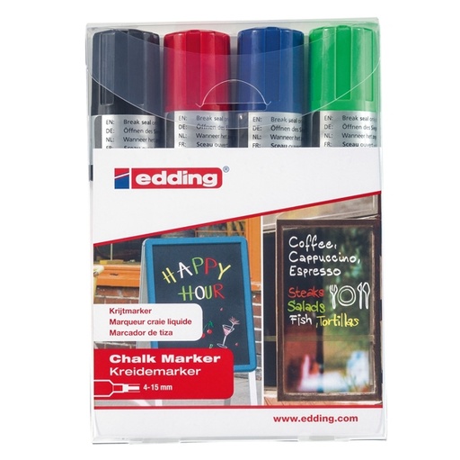 [D80196] Busta 4 marcatori EDDING 4090 punta scalpello gesso liquido col.assortiti
