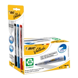 [D80202] PROMO BOX 12pz BLU Whiteboard VELLEDA(R) 1701 Recycled BIC(R)+3 ink pocket (N/B/R)