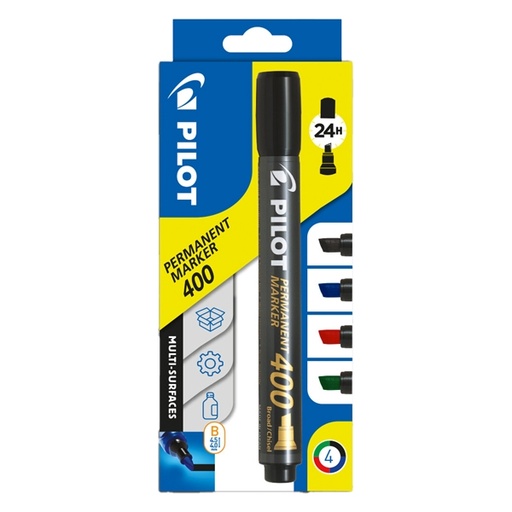 [D80295] ASTUCCIO 4 MARCATORI PERMANENTI 400 COLORI ASSORTITI P.SCALPELLO 4.5MM PILOT