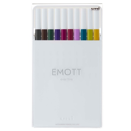[D94325] Astuccio 10 fineliner EMOTT tratto 0.4mm col. ass. Calmtone Dark Uni Mitsubishi
