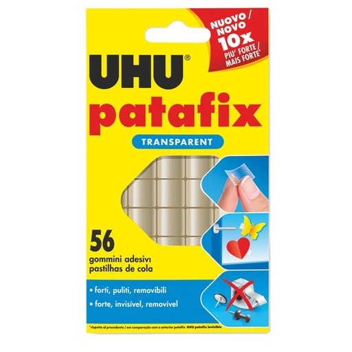 [D80329] BLISTER 56 SUPPORTI TRASPARENTI GOMMA ADESIVA UHU PATAFIX INVISIBLE