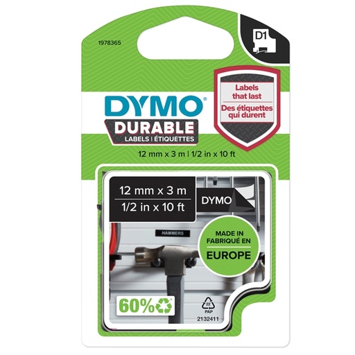 [D80348] NASTRO DYMO TIPO D1 DURABLE (12MMX3MT) BIANCO/NERO 1978365