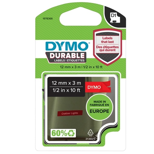 [D80349] NASTRO DYMO TIPO D1 DURABLE (12MMX3MT) BIANCO/ROSSO 1978366