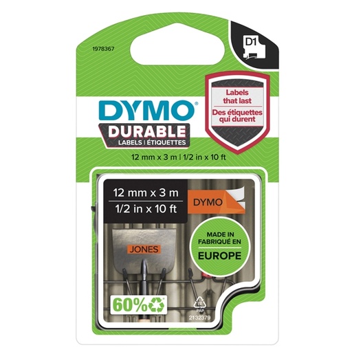 [D80350] NASTRO DYMO TIPO D1 DURABLE (12MMX3MT) NERO/ARANCIONE 1978367