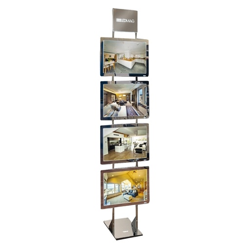 [D80426] ESPOSITORE LED da TERRA H200cm con 4 CORNICI A3 ORIZ. Freestanding LEDMAG