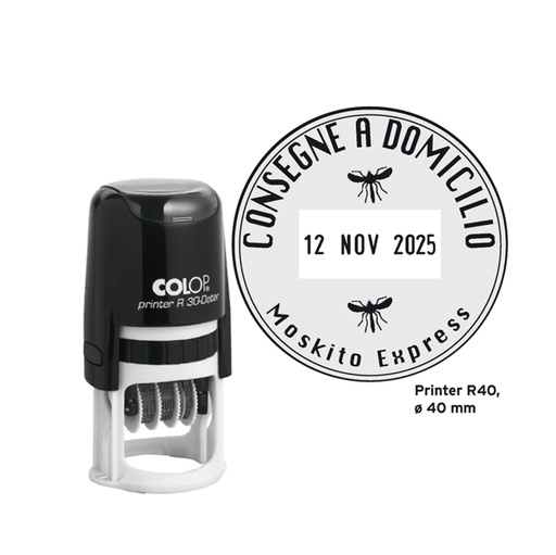 [D80448] Timbro DATARIO R40 diametro 40mm 6righe autoinchiostrante personalizzabile COLOP