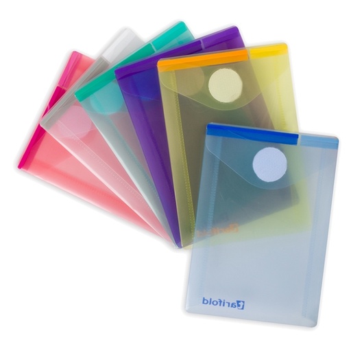 [D80543] SET 6 BUSTE PP CON VELCRO F.TO VERTICALI 8X11.5CM COLORI ASSORTITI