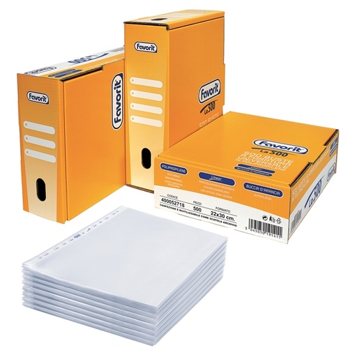 [D80576] SCATOLA 500 BUSTE FORATE 22X30 LINEAR BUCCIA PPL FAVORIT
