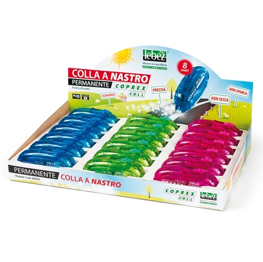 [D80867] Display 18pz Colla a nastro permanente 6mmx8mt Coprex