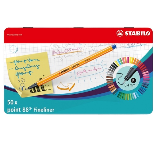 [D80875] SCATOLA METALLO 50 PZ. STABILO POINT 88 COLORI ASSORTITI