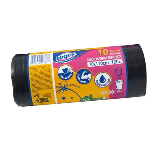 [D81515] 10 sacchi immondizia 43µ 70X110 120Lt nero Logex