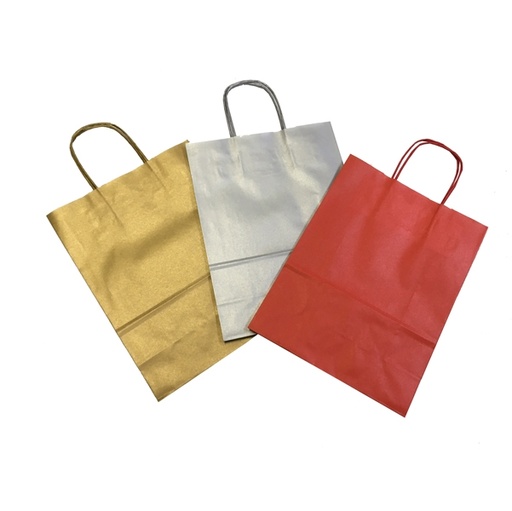 [D81821] Blister 25 shoppers carta kraft 22X10X29cm twisted assortiti colori natalizi