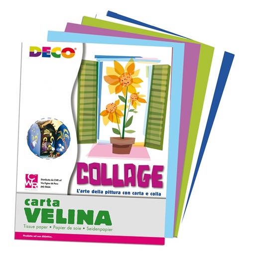 [D82004] BUSTA DI CARTA VELINA 25FG 50X76CM 5 COLORI FREDDI ASSORTITI DECO