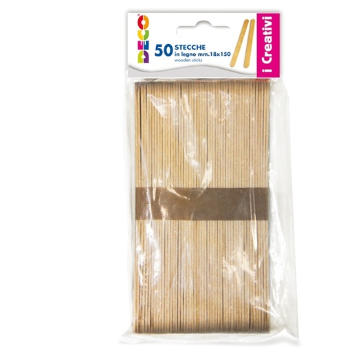 [D82013] STECCHE IN LEGNO 50PZ DIM. 18X150MM DECO