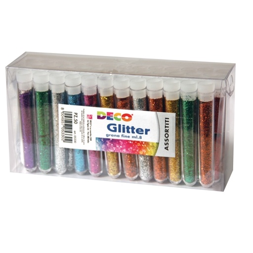 [D82417] GLITTER 50 FLACONI GRANA FINE 12ML COLORI ASSORTITI DECO