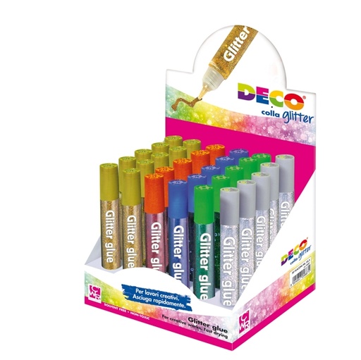 [D82421] Display colla glitter 30 penne 10,5ml colori assortiti metal DECO