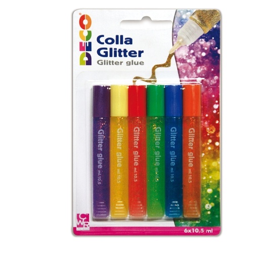[D82423] BLISTER COLLA GLITTER 6 PENNE 10,5ML COLORI PASTELLO ASSORTITI DECO