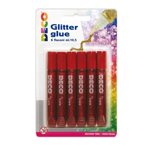 [D82425] BLISTER COLLA GLITTER 6 PENNE 10,5ML ROSSO DECO