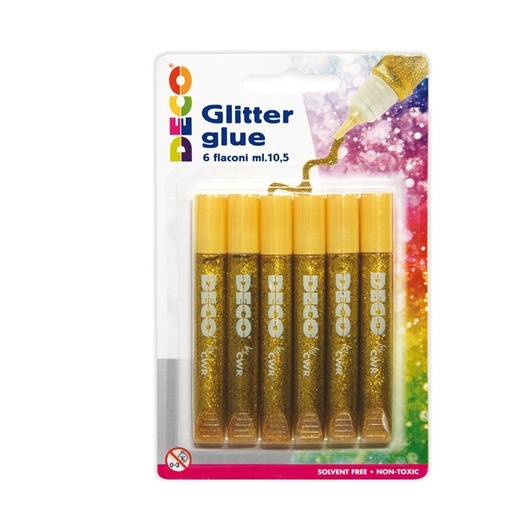 [D82427] BLISTER COLLA GLITTER 6 PENNE 10,5ML ORO DECO
