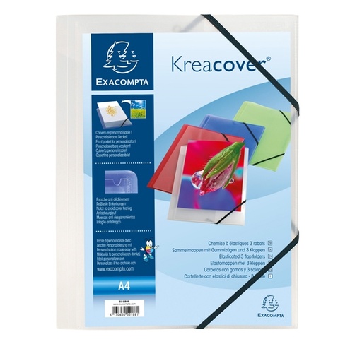 [D82462] CARTELLINA PERSONALIZ. IN PP C/ELASTICO BIANCO TRASPARENTE 24x32CM KREACOVER
