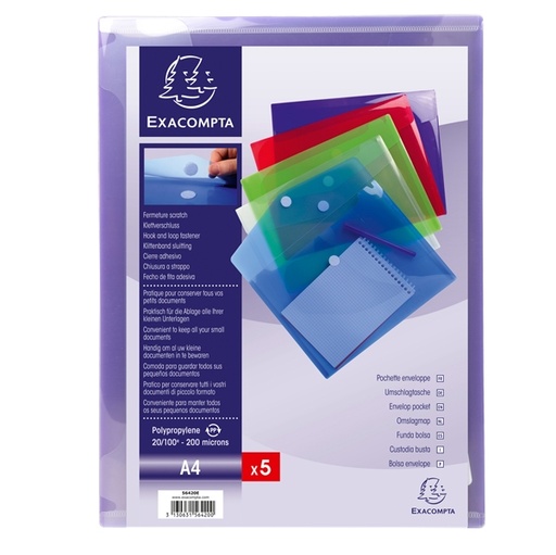 [D82466] Busta a tasca con velcro in pp colorato f.to 24x32cm per A4 Exacompta