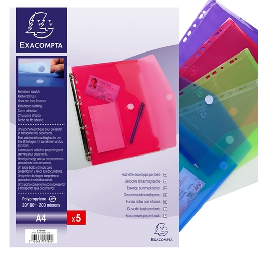 [D82468] Busta forata c/chiusura in velcro in pp colorato f.to 24x32cm per A4 Exacompta