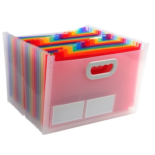 [D82470] classificatore c/maniglia 24tasche in pp f.to 33x23,5x25cm CRYSTAL Exacompta