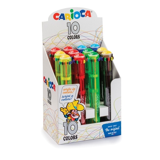 [D82596] Display 12 penne a sfera automatica 10 Colori colori fluo assortiti Carioca
