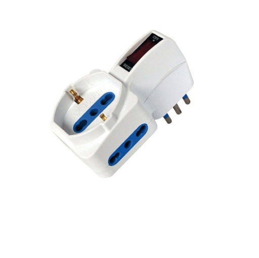 [D82636] Adattatore con spina 10A verticale - 2 Prese bipasso 10/16A + 1 Presa Schuko
