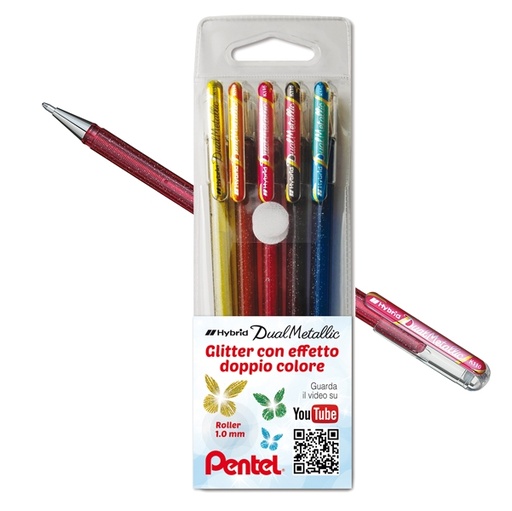 [D82704] Astuccio 5 roller gel Hybrid Dual Metallic 1,0mm colori assoritit PENTEL