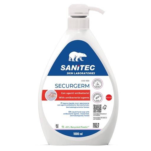 [D82741] SAPONE LIQUIDO LAVAMANI CON ANTIBATTERICO SECURGERM SANITEC CON DOSATORE - LT.1