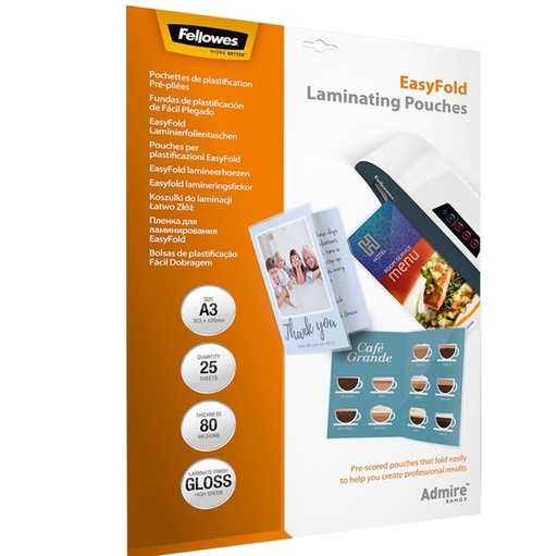[D82967] Scatola 25 pouches cordonate Admire EasyFold f.to A3 Fellowes