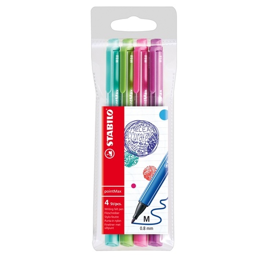 [D83069] Astuccio 4 pennarelli Point Max punta 0,8mm azzurro/verde/rosa/viola Stabilo