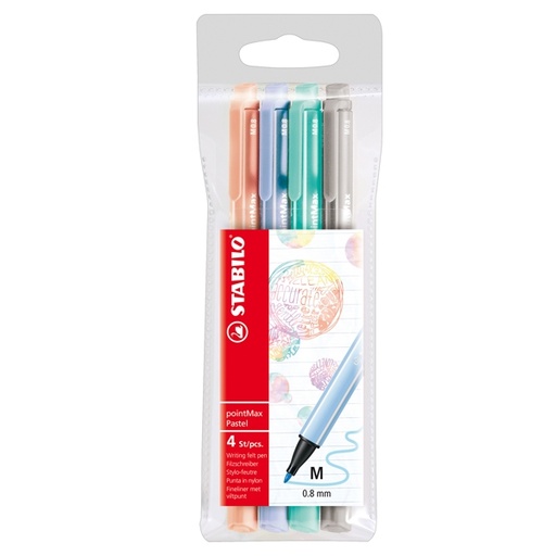 [D83070] Astuccio 4 pennarelli Point Max punta 0,8mm colori Pastel Stabilo