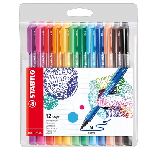 [D83071] Astuccio 12 pennarelli Point Max punta 0,8mm colori assortiti Stabilo