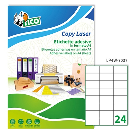 [D83226] Etichetta adesiva LP4W bianca 100fg A4 70x37mm (24et/fg) Laser Tico