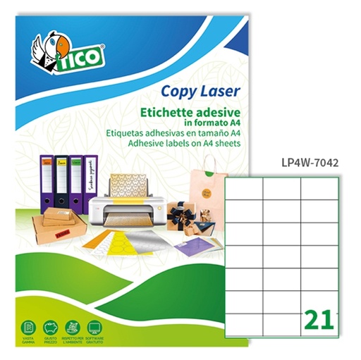[D83247] Etichetta adesiva LP4W bianca 100fg A4 70x42,3mm (21et/fg) Laser Tico