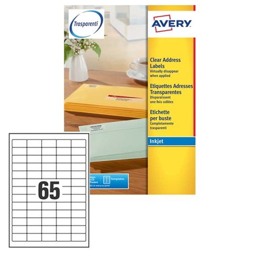 [D83397] Etichetta adesiva J8651 bianca 25fg A4 38,1X21,2mm (65et/fg) inkjet Avery