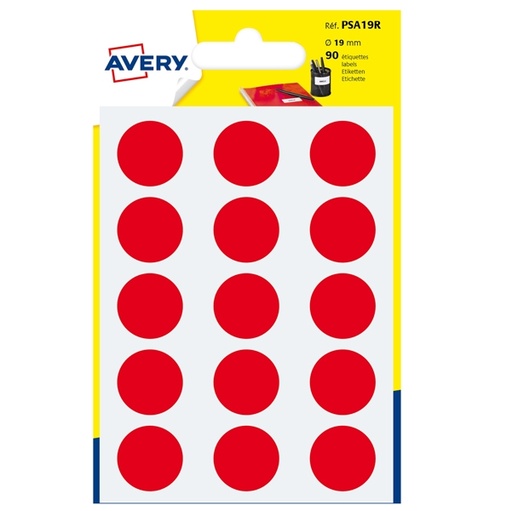 [D83400] Blister 90 etichetta adesiva tonda PSA rosso diam.19mm Avery