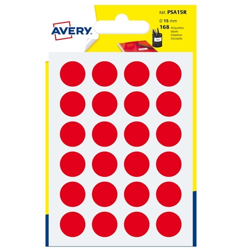 [D83401] Blister 168 etichetta adesiva tonda PSA rosso diam.15mm Avery