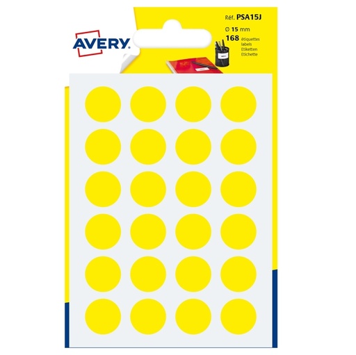 [D83404] Blister 168 etichetta adesiva tonda PSA giallo diam.15mm Avery