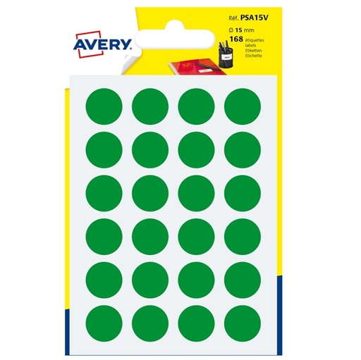 [D83407] Blister 168 etichetta adesiva tonda PSA verde diam.15mm Avery