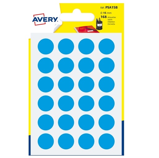 [D83410] Blister 168 etichetta adesiva tonda PSA blu diam.15mm Avery