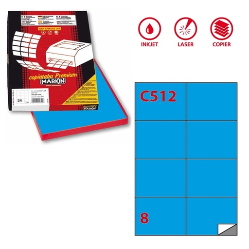 [D83452] Etichetta adesiva C/512 blu 100fg A4 105x74mm (8et/fg) Markin