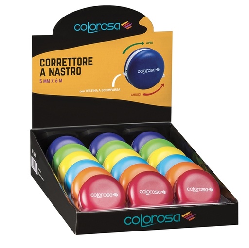 [D83947] Espositore 18 nastri correttore 5mmx6mt Colorosa RiPlast