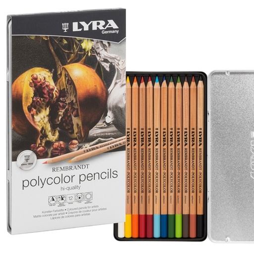 [D84930] ASTUCCIO METALLO 12 pastelli colorati REMBRANDT POLYCOLOR Lyra