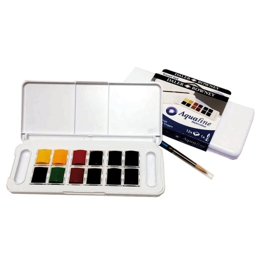 [D85384] Acquerelli AQUAFINE Scatola in Plastica POCKET 12 godet+pennello Daler Rowney