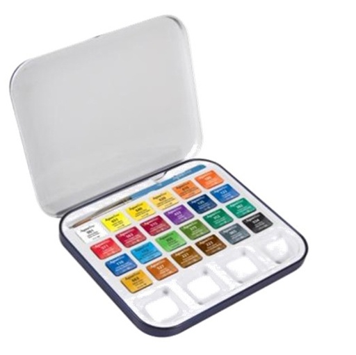 [D85387] Acquerelli AQUAFINE Scatola met. 24 godet +pennello+tavolozza Daler Rowney