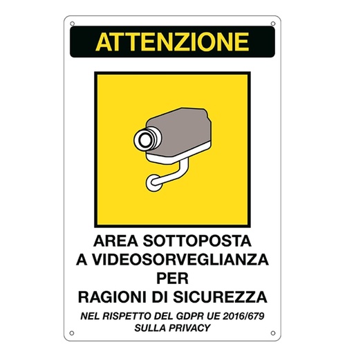 [D85544] Cartello alluminio 20x30cm 'Area sottoposta a videosorveglianza' rif.GDPR